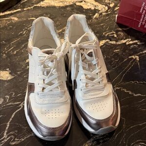 Michael Kors White and Silver Sneakers